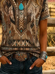 Casual Wild West Crew Neck Short Sleeve T-shirt