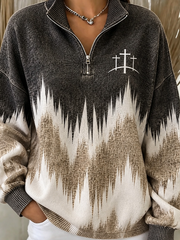 Casual Geometric Stand Collar Long Sleeve Sweatshirt