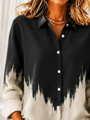 Women Abstract Casual Shirt Shirt Collar Long Sleeve Buckle Top