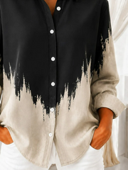 Women Abstract Casual Shirt Shirt Collar Long Sleeve Buckle Top