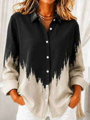 Women Abstract Casual Shirt Shirt Collar Long Sleeve Buckle Top