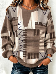 Casual Geometric Henley Collar Long Sleeve Sweatshirt