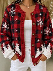 Women Plaid Long Sleeve Comfy Vintage Cardigan