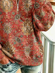 Casual Ethnic Geometry Half Open Collar Long Sleeve Sweatshirt
