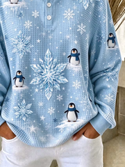 Vintage Christmas Henley Collar Long Sleeve Sweatshirt