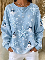 Vintage Christmas Henley Collar Long Sleeve Sweatshirt