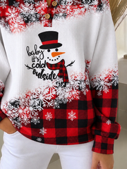 Vintage Plaid Henley Collar Long Sleeve Sweatshirt