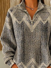 Casual Abstract Shawl Collar Long Sleeve Sweatshirt