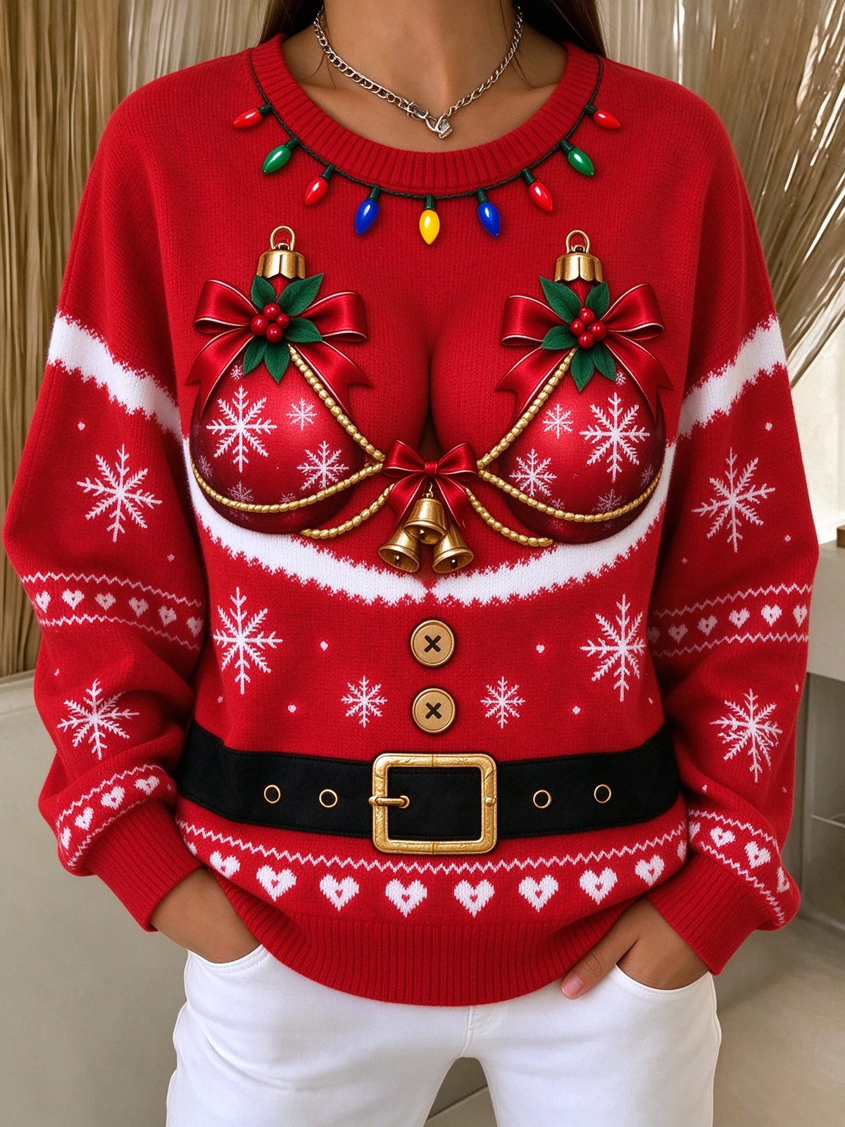 Humor Santa Claus Crew Neck Long Sleeve Sweatshirt