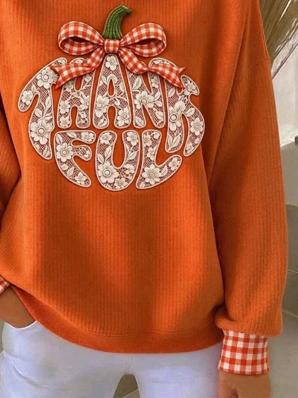 Thanksgiving Day Pumpkin Pattern Loose Casual Printing Sweatshirt