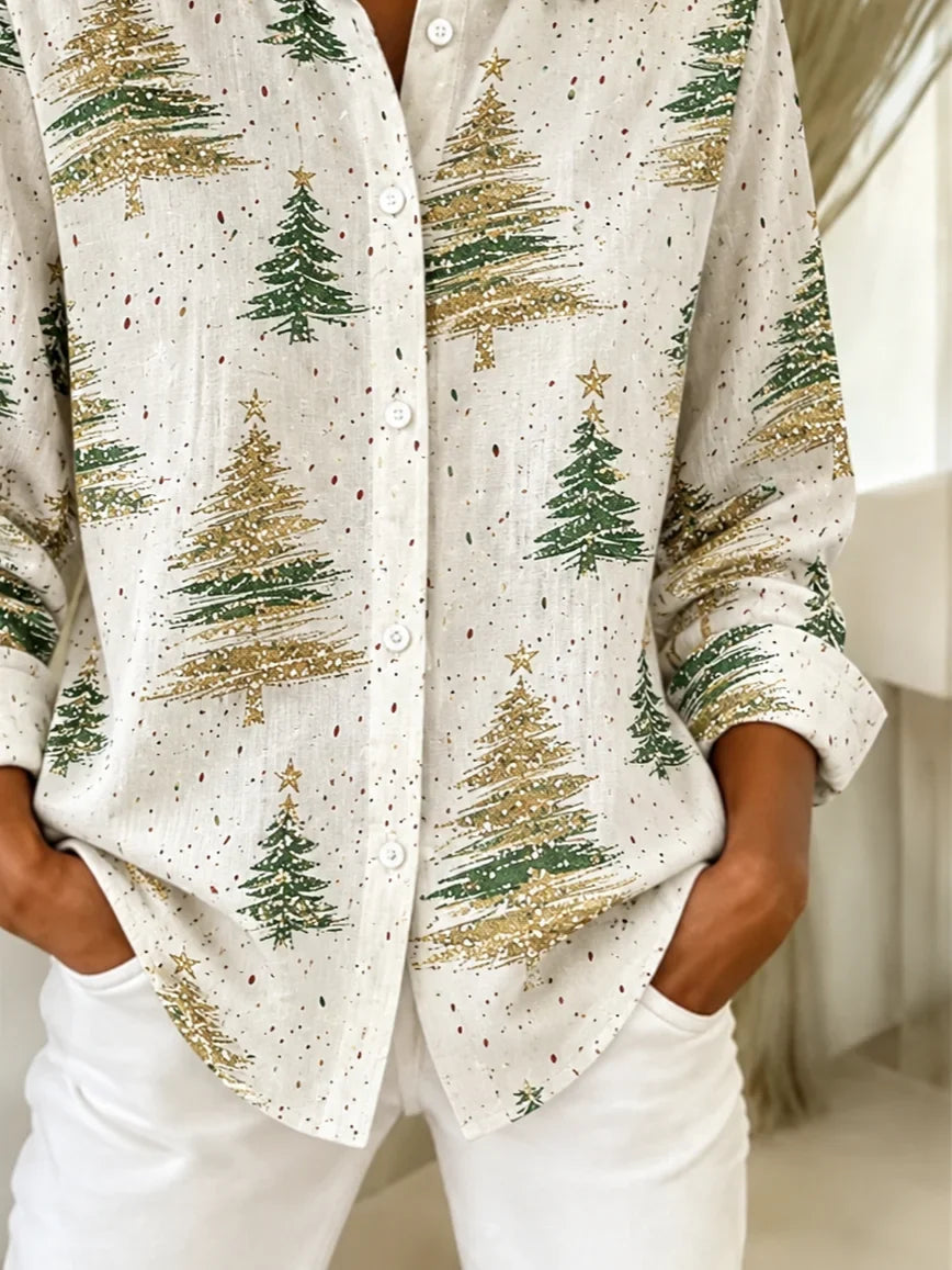 Women's Long Sleeve Shirt Spring/Fall As Picture Christmas Buckle Shirt Collar Regular Sleeve Daily Going Out Casual Top