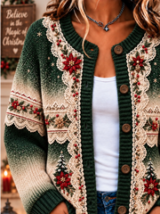 Casual Printing Christmas Regular Fit Vintage Cardigan