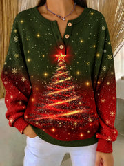 Christmas Buckle Casual Henley Collar Elegant Sweatshirt