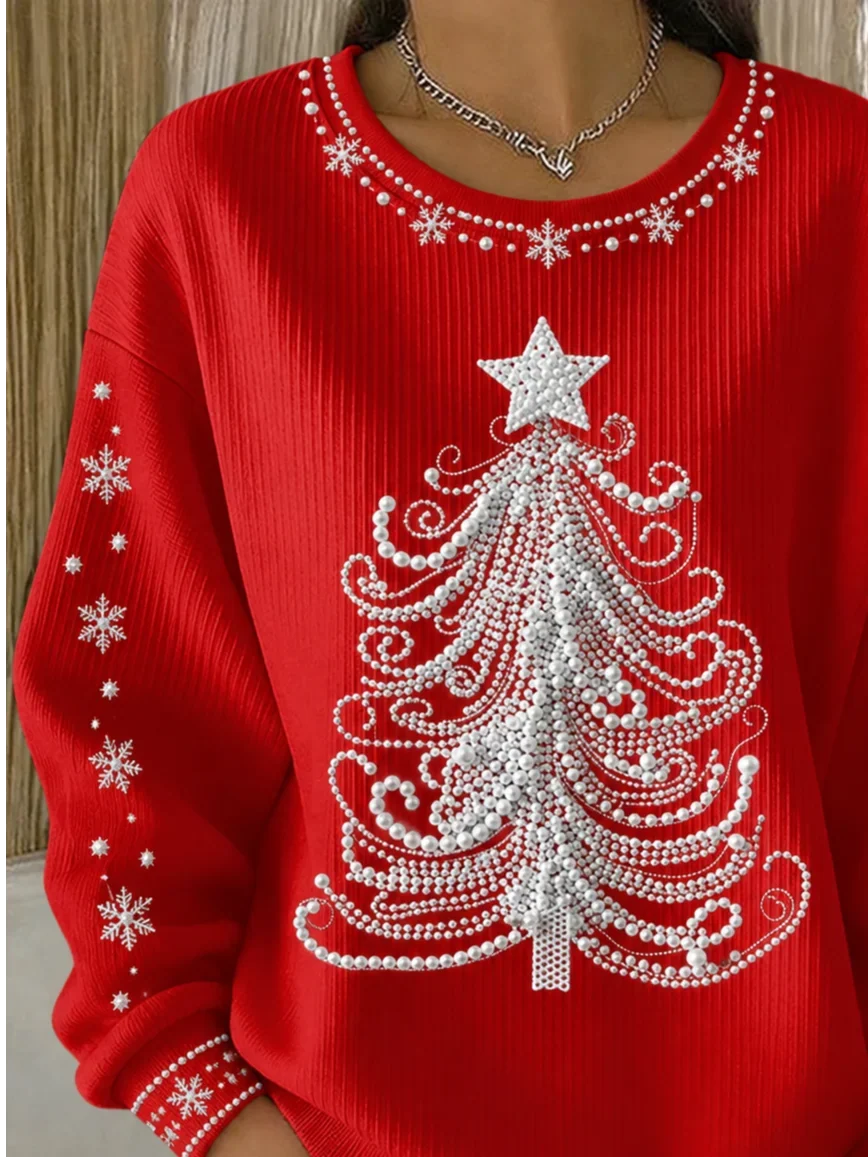 Christmas Printing Crew Neck Casual Sweatshirt