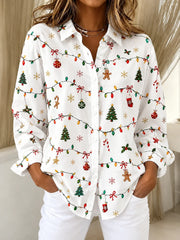 Women's Long Sleeve Shirt Spring/Fall White Christmas Buckle Shirt Collar Regular Sleeve Daily Going Out Casual Top