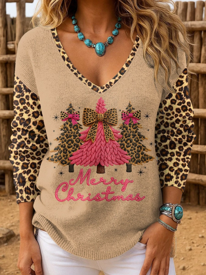 Women's Retro Christmas Art Print Knitwear