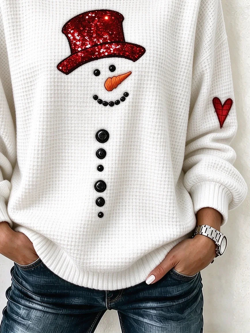 Casual Christmas Snowman Crew Neck Long Sleeve Sweatshirt