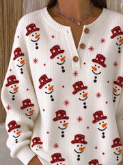 Vintage Christmas Snowman Henley Collar Long Sleeve Sweatshirt