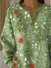 Vintage Christmas Henley Collar Long Sleeve Sweatshirt