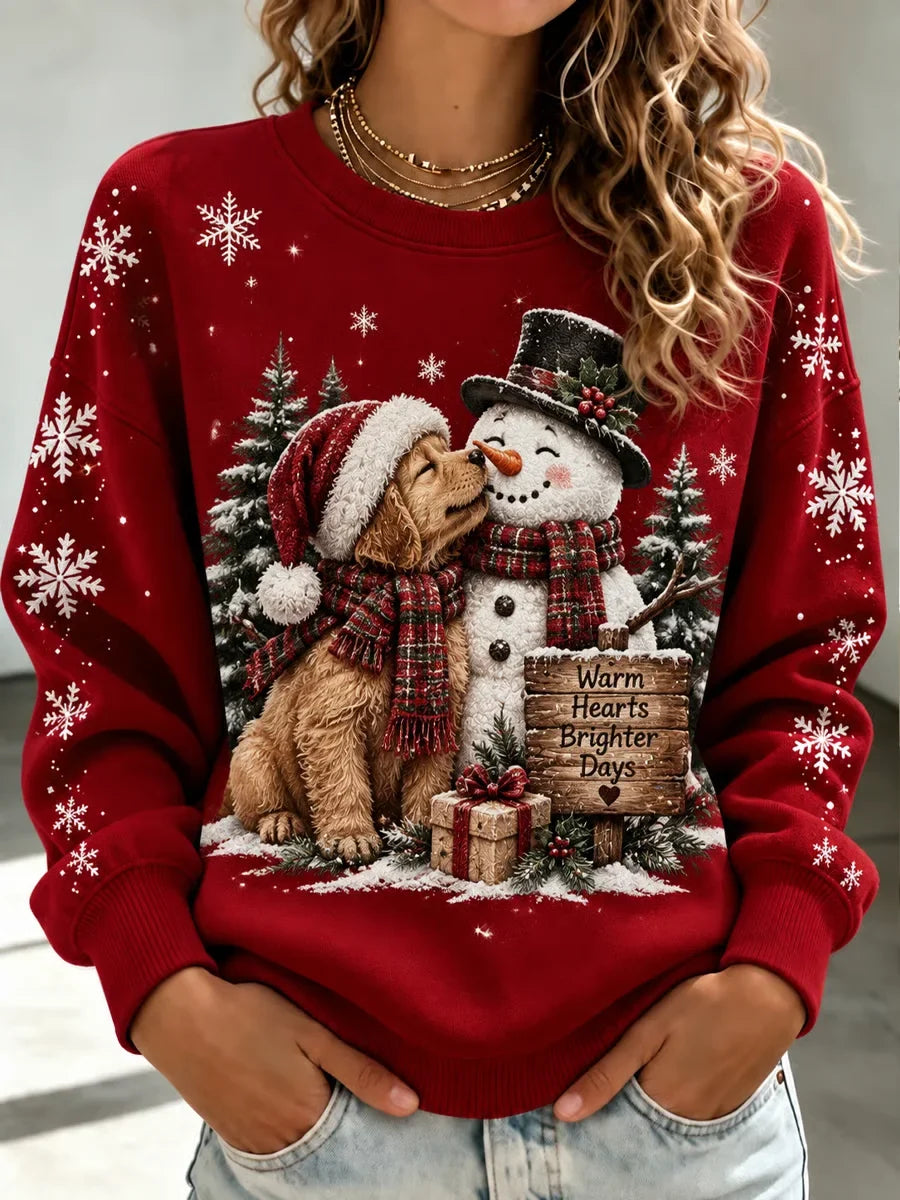 Vintage Casual Christmas Snowman Crew Neck Long Sleeve Sweatshirt