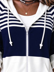 Women Spring/Fall Outerwear Casual Striped Long Sleeve Hoodie Jacket