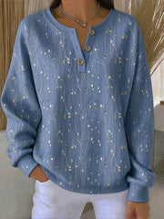 Casual Floral Henley Collar Long Sleeve Sweatshirt