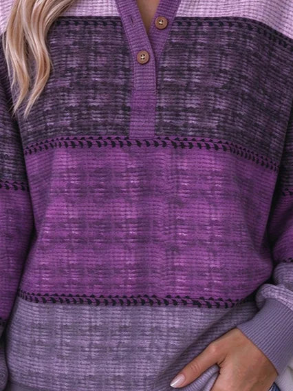 Casual Striped Henley Collar Long Sleeve Sweatshirt