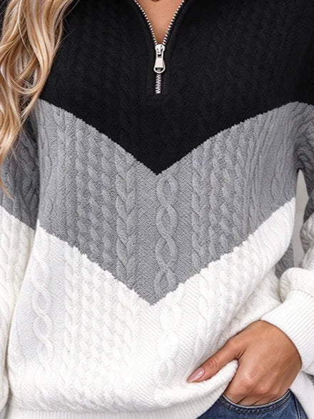 Casual Geometric Shawl Collar Long Sleeve Sweatshirt