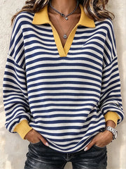 Casual Striped Shawl Collar Long Sleeve Sweatshirt