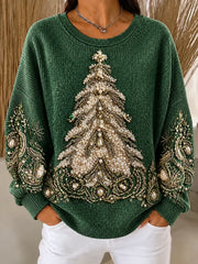 Casual Christmas Tree Crew Neck Long Sleeve Sweatshirt