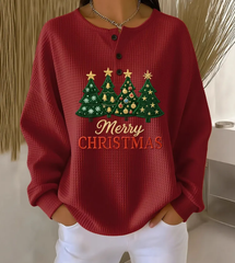 Women Christmas Floral Print Button Casual Sweatshirt