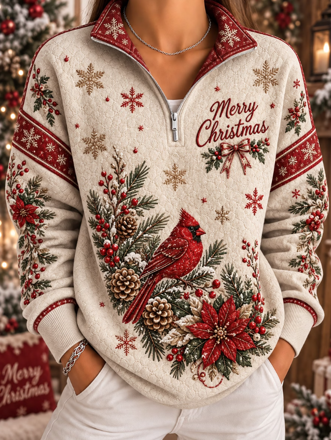 Women Vintage Christmas Art Printed Casual Sweatshirt