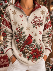 Women Vintage Christmas Art Printed Casual Sweatshirt