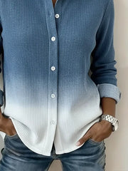 Women Ombre Casual Shirt Shirt Collar Long Sleeve Buckle Top