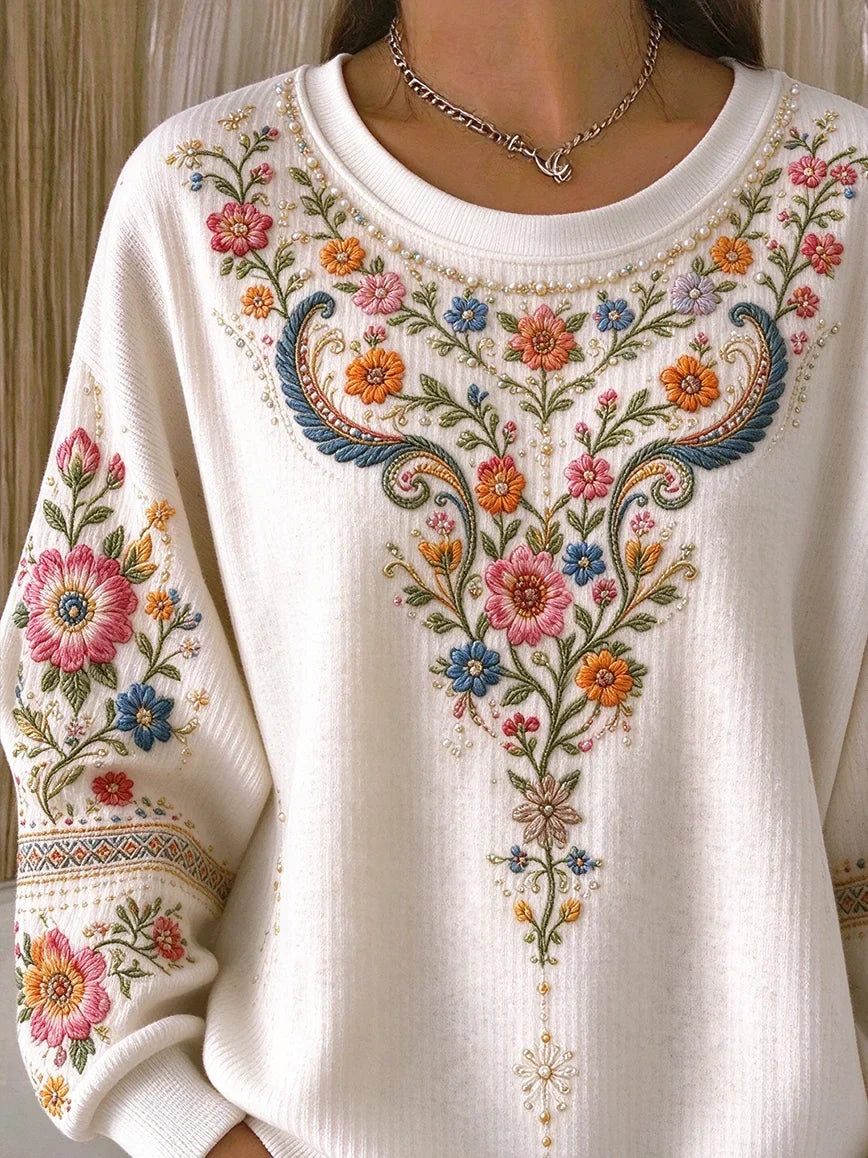 Casual Floral Crew Neck Long Sleeve Sweatshirt