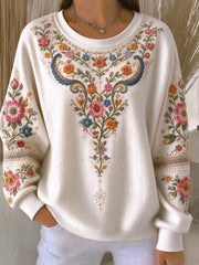 Casual Floral Crew Neck Long Sleeve Sweatshirt