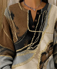 Casual Abstract Henley Collar Long Sleeve Sweatshirt