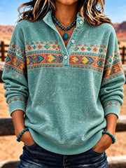 Vintage Ethnic Stand Collar Long Sleeve Sweatshirt