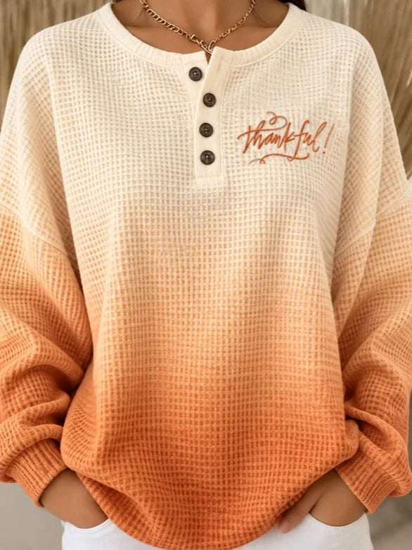 Casual Ombre Henley Collar Long Sleeve Sweatshirt