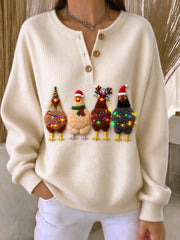 Casual Christmas Henley Collar Long Sleeve Sweatshirt