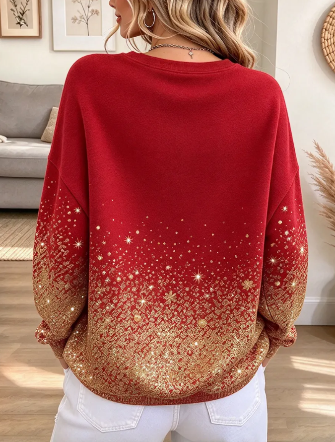 Women Shiny Christmas Pattern Art Casual Stylish Long Sleeve Sweatshirt