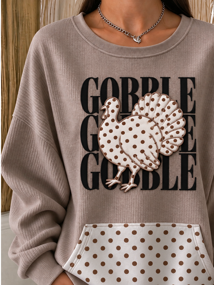 Turkey Pocket Stitching Polka Dots Casual Sweatshirt