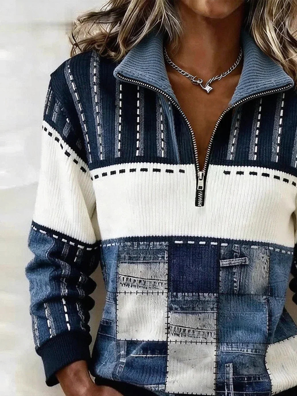 Casual Abstract Stand Collar Long Sleeve Sweatshirt