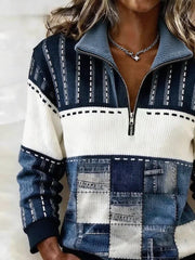Casual Abstract Stand Collar Long Sleeve Sweatshirt