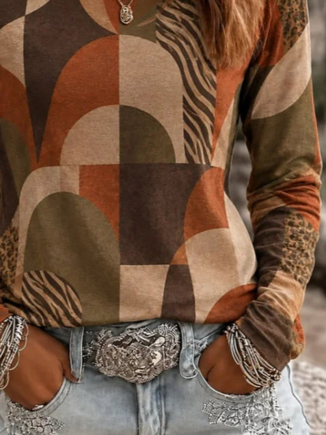 Casual Abstract Crew Neck Long Sleeve T-shirt