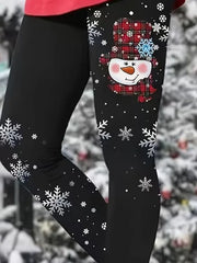 Women Christmas Snowman Casual All Season Long Leggings