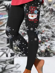Women Christmas Snowman Casual All Season Long Leggings