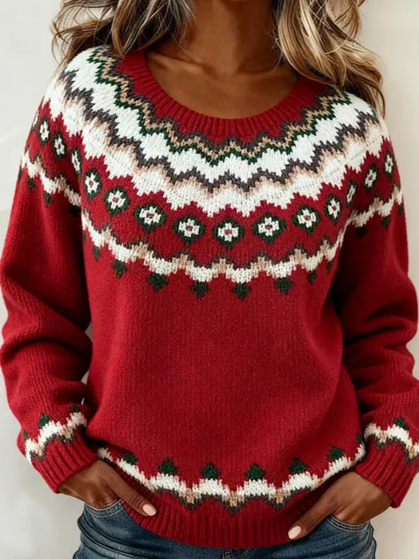 Women Fair Isle Long Sleeve Comfy Vintage Sweater