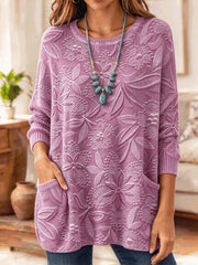 Women Floral Long Sleeve Comfy Simple Sweater