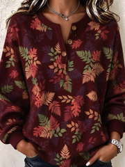 Vintage Henley Collar Casual Regular Fit Floral Sweatshirt